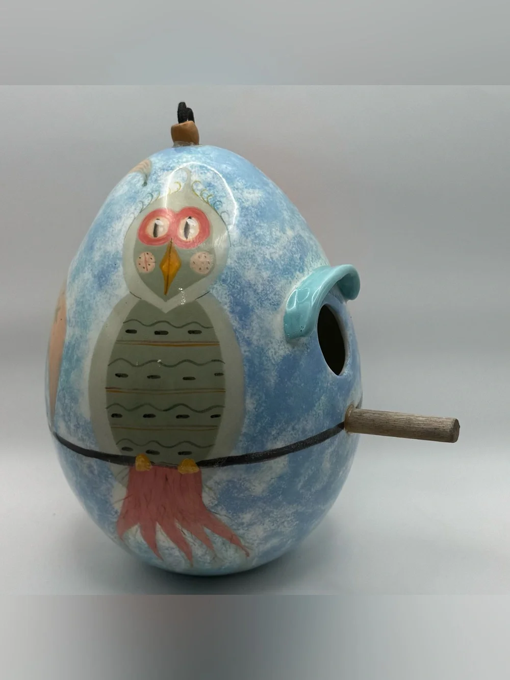 Nest Eggs Ceramic Birdhouse Hand Painted Whimsical Birds Blue Hanging Bird House